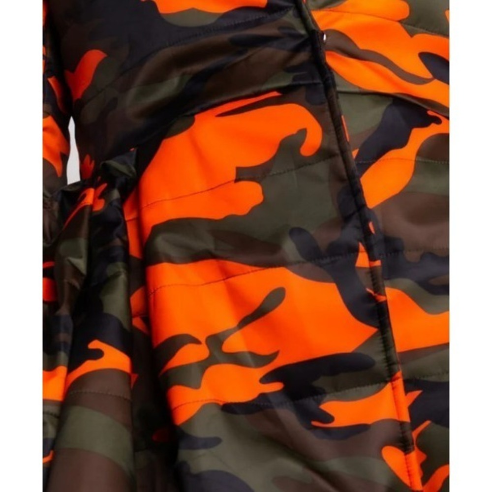 AZALEA WANG Midtown Peplum Puffer Trench Women's Size 1X Camo Orange Black - Picture 7 of 13